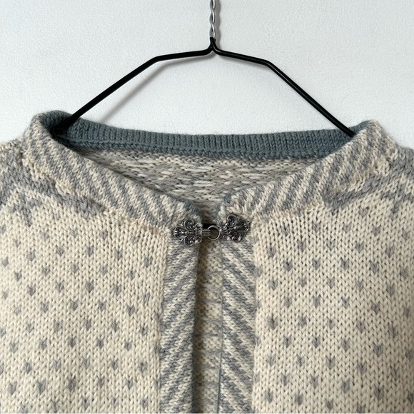 Vintage Norwegian Style Heavy Wool Knit Pullover Sweater Aprés-Ski Cream Grey M - Picture 3 of 12
